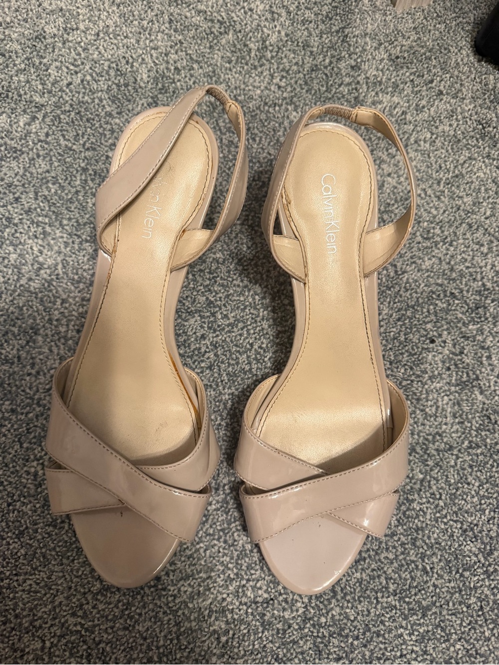 Calvin Klein Beige Nude Patent Slingback Heels